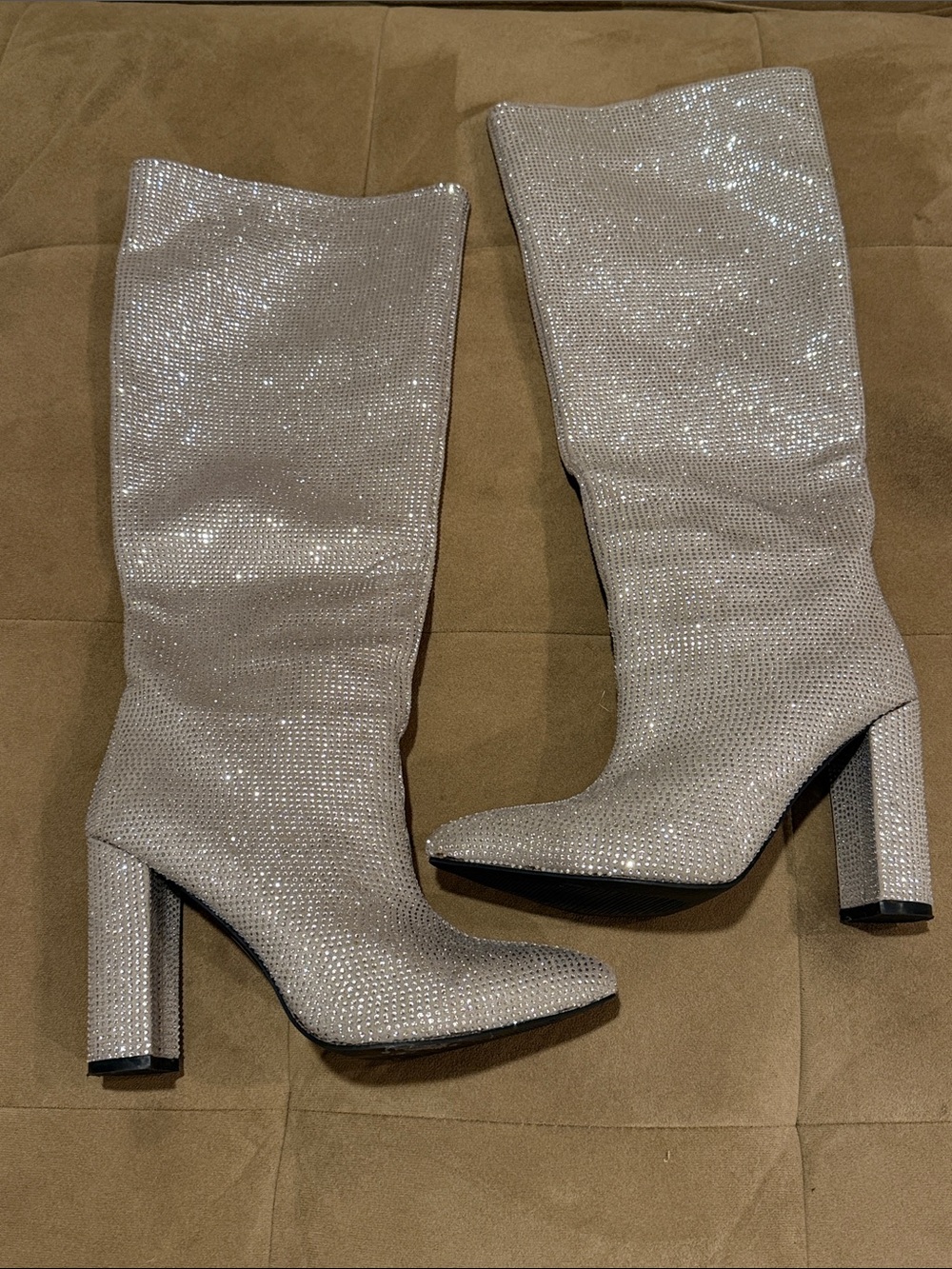 Women's Silver Rhinestone High Heel Knee Boots
